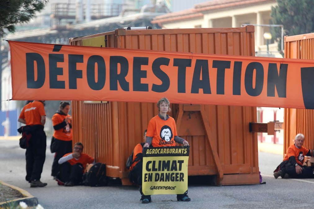 Total: onze militants de greenpeace interpelles a la mede
