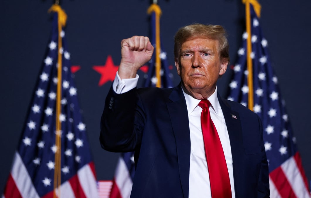 L'ancien president des etats-unis donald trump lors d'un evenement de campagne avant les primaires republicaines pour le scrutin presidentiel de 2024 a north charleston