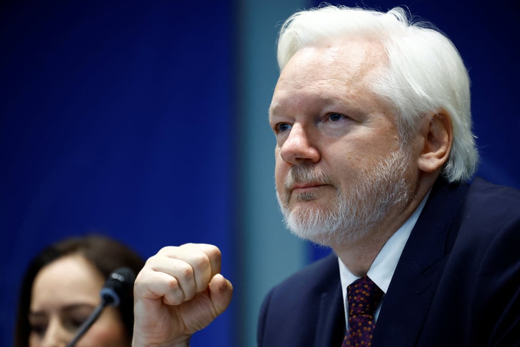 Julian assange, fondateur de wikileaks, assiste a une audition de l'apce a strasbourg