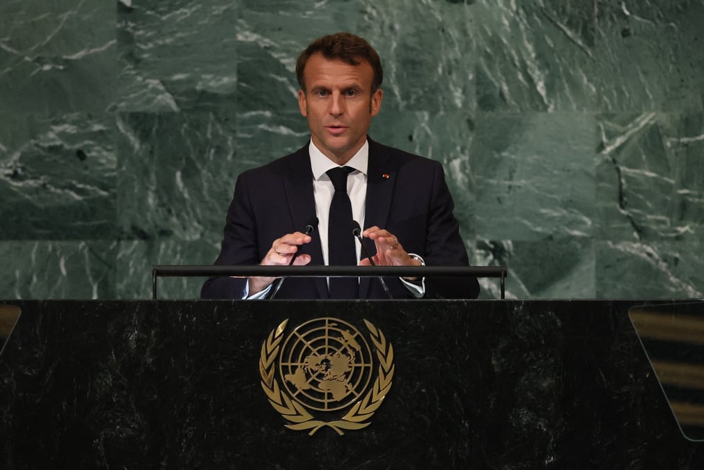 Emmanuel macron s'adresse a la 77e session de l'assemblee generale des nations unies