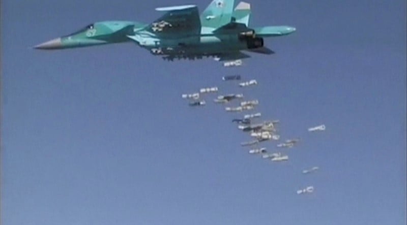 File still image shows airstrikes carried out by russian air force in syria