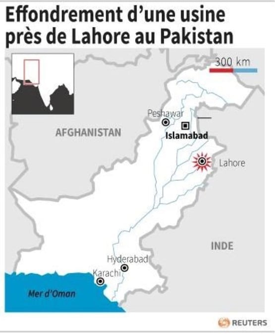 Effondrement d’une usine pres de lahore au pakistan