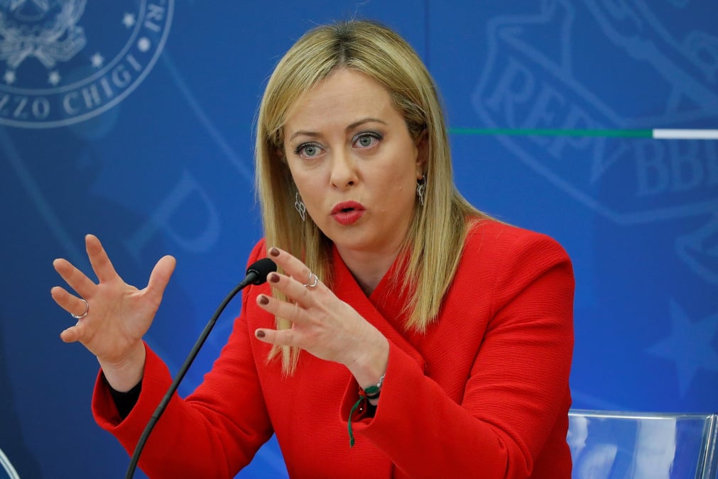 La presidente du conseil italienne, giorgia meloni, lors d'une conference de presse a rome