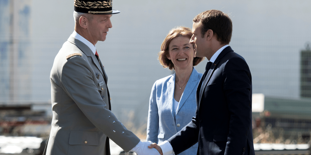 général François Lecointre, chef d'état-major des armées, Florence Parly, ministre des Armées, Emmanuel Macron, président de la République