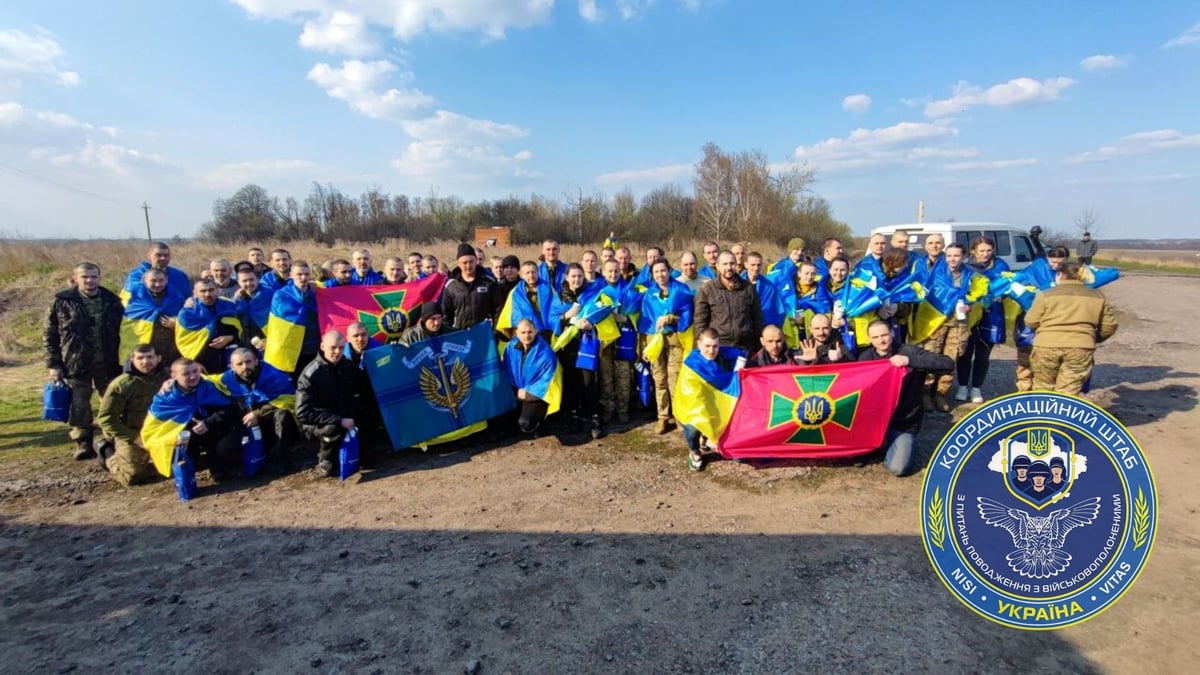 Photo des prisonniers de guerre ukrainiens apres un echange entre la russie et l'ukraine