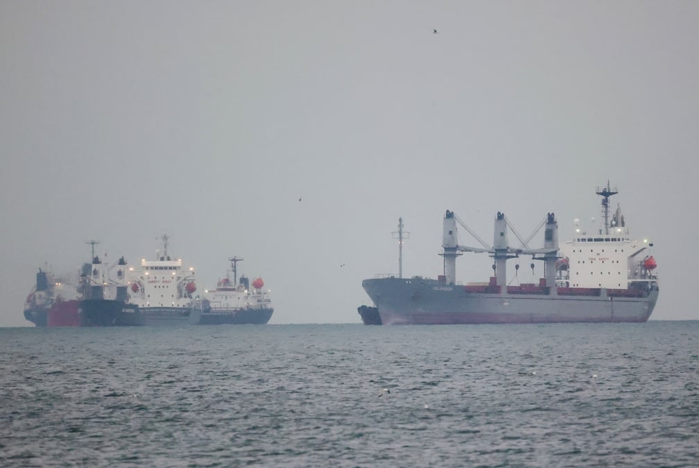 Photo des navires transportant du grain qui attendent dans le mouillage sud d'istanbul