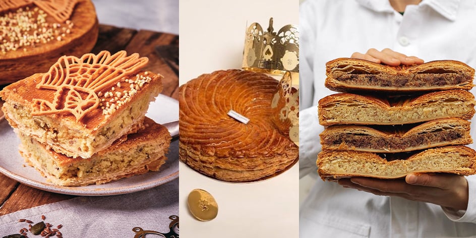 La galette « Envol » réinterprétée par Nina Métayer pour Delicatisserie. com, la version frangipane et pomme par Vincent Guerlais, à Nantes. En dernier, deux garnitures au choix chez Tapisserie, à Paris : à la frangipane et à la frangipane au chocolat idukki de Plaq.