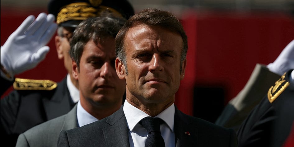 Emmanuel Macron et Gabriel Attal célèbrent le 80e anniversaire de la libération de Paris à la préfecture de police, le 12 août.