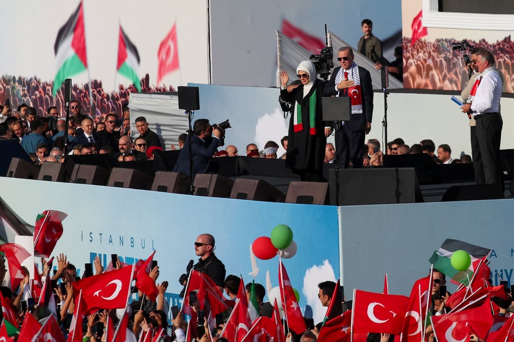 Recep tayyip erdogan lors d'un rassemblement pro-palestinien