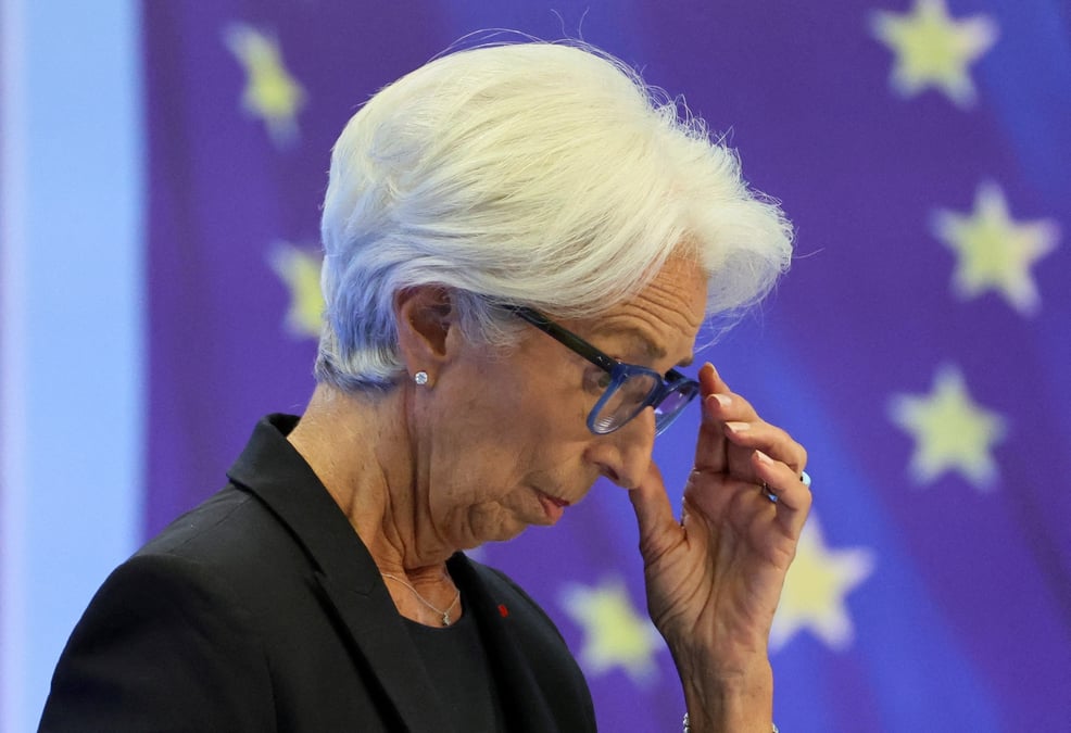 Christine lagarde assiste a une conference de presse a l'issue de la reunion de politique monetaire de la bce