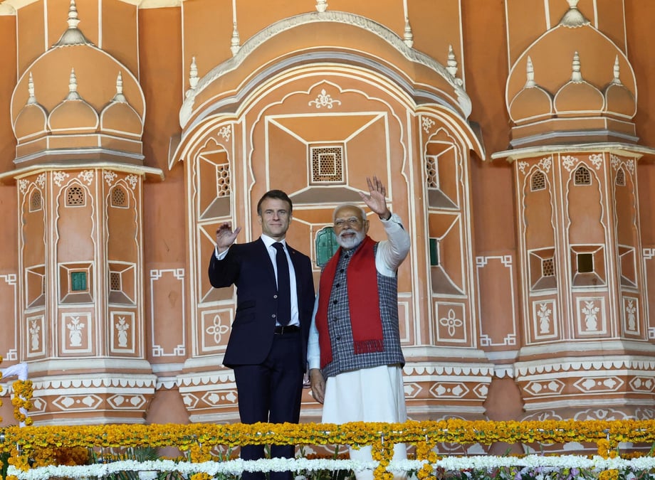 Le premier ministre indien narendra modi et le president francais emmanuel macron