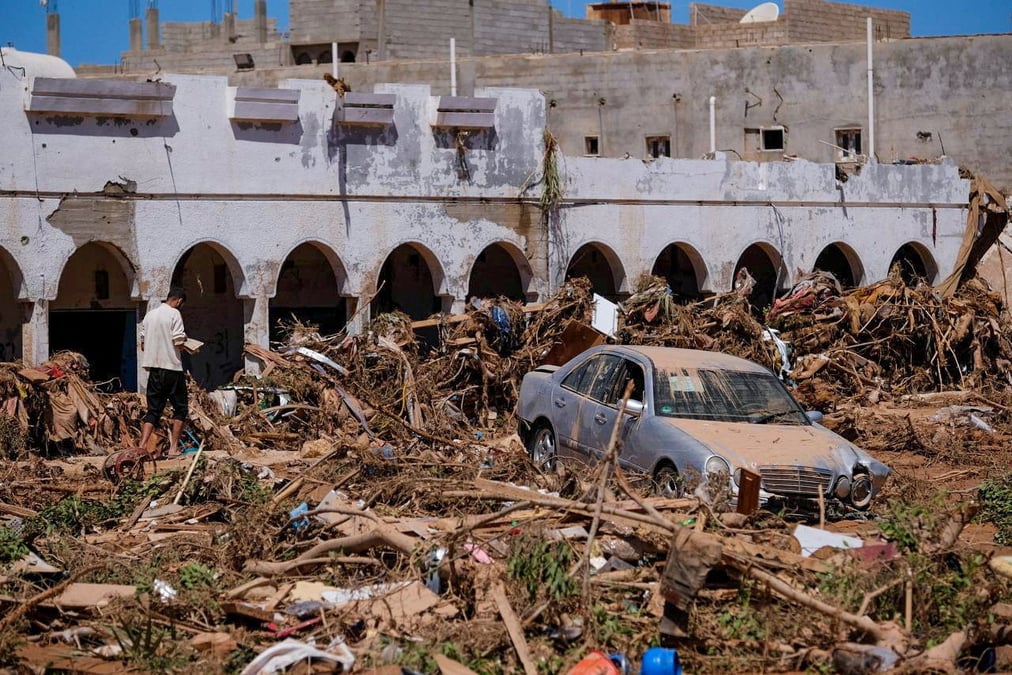 La suite d'une puissante tempete et de fortes pluies a derna, en libye