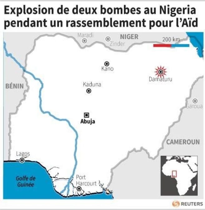 Explosion de deux bombes au nigeria pendant un rassemblement pour l’aid