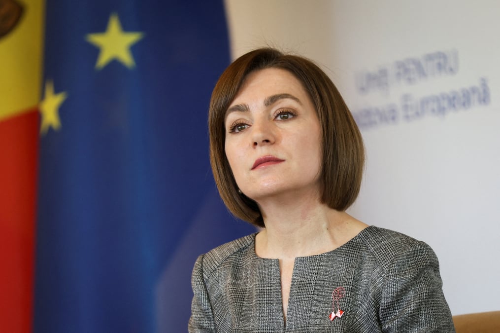 La presidente moldave maia sandu lors d'une conference de presse a chisinau