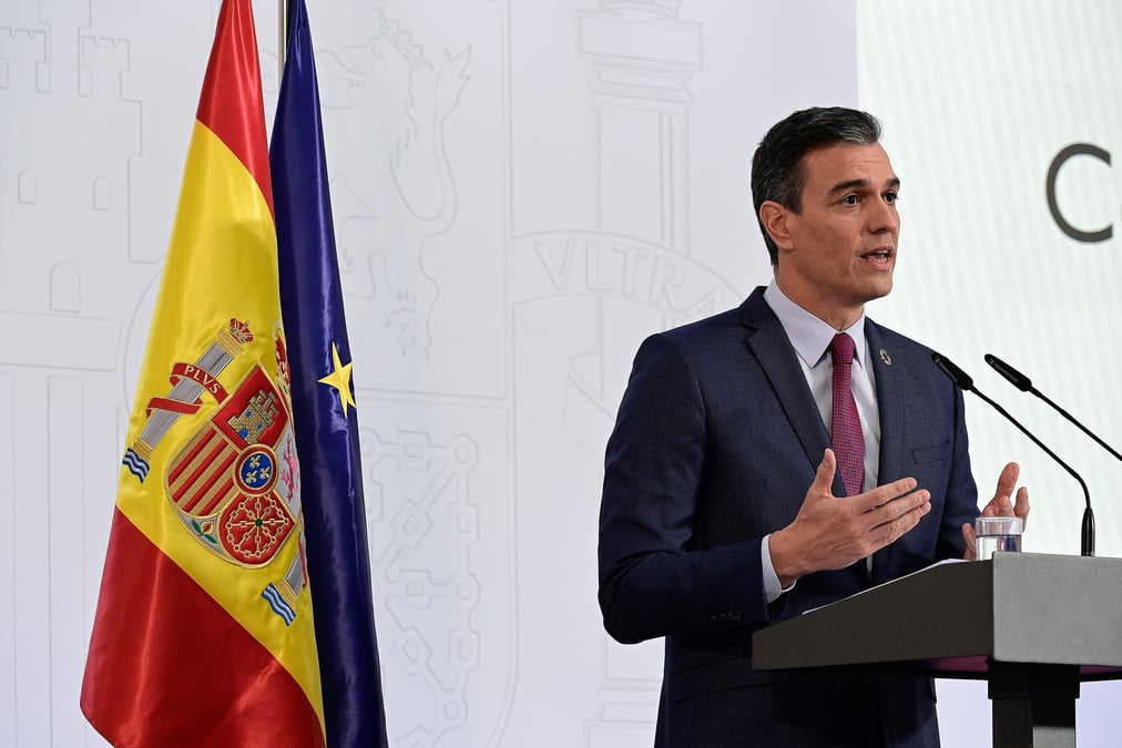 Le president du gouvernement espagnol pedro sanchez, lors d'un evenement public