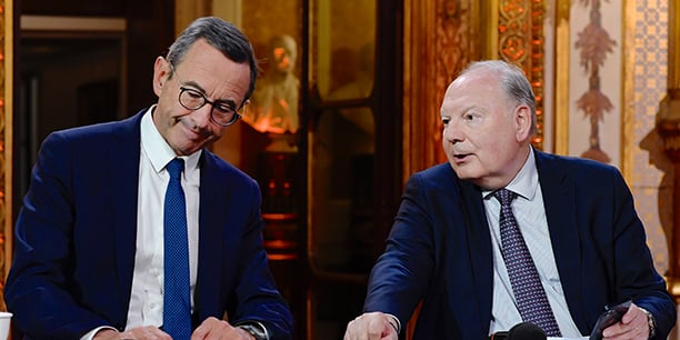 Bruno Retailleau, président du groupe LR au Sénat, et Hervé Marseille, président du groupe Union centriste au Sénat, le 24 septembre