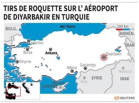 Tirs de roquette sur l'aeroport de diyarbakir en turquie
