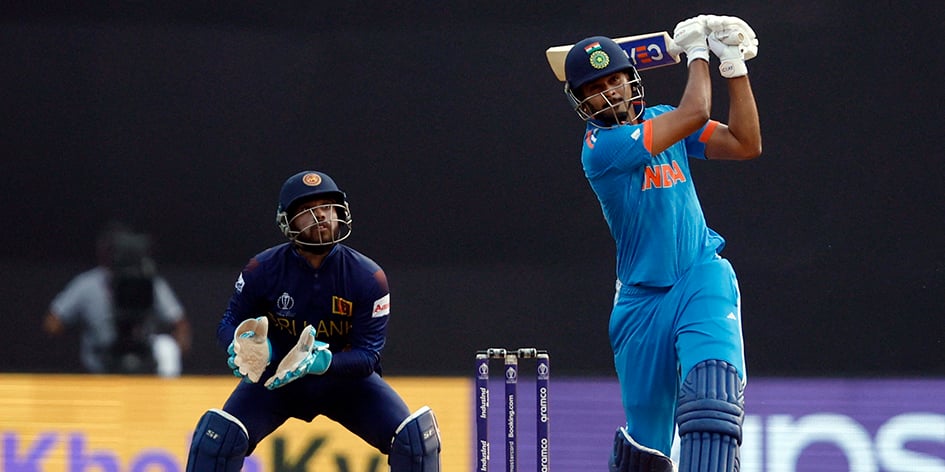 Pendant le match de Coupe du monde de cricket Inde-Sri Lanka jeudi à Bombay.