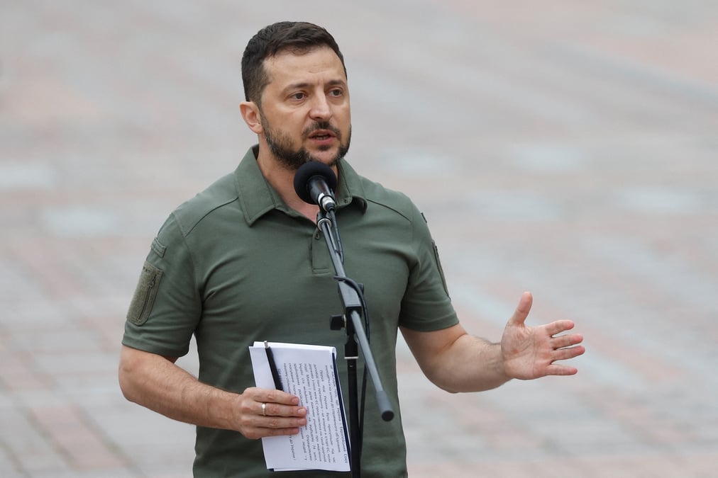 Le president ukrainien volodimir zelensky lors d'une conference de presse a kyiv