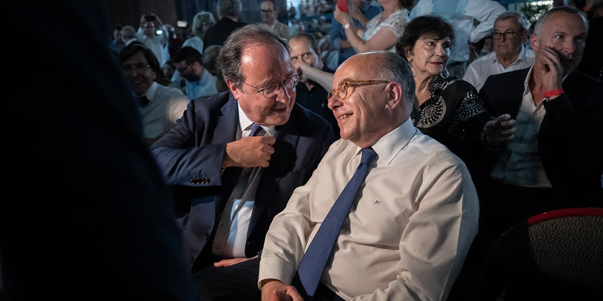 François Hollande et Bernard Cazeneuve, le 10 juin 2023, lancement du mouvement anti-Nupes La Convention.