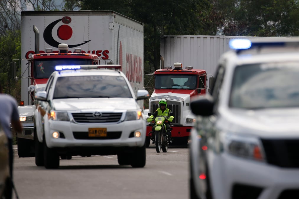 Arrivee d'aide humanitaire a la frontiere du venzuela