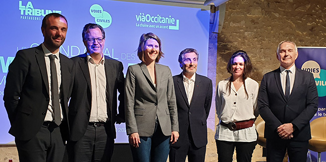 Les participants au Grand Oral : M. Delafosse, A. Larue, A. Doulain, M. Altrad, C. Mantion et P. Vignal