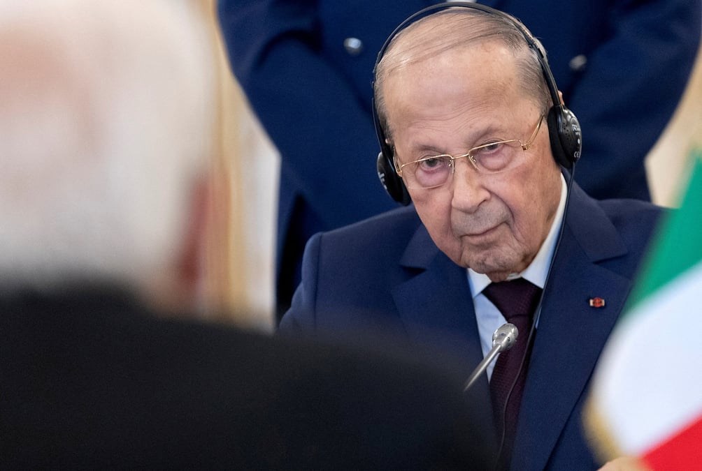 Photo d'archives du president libanais michel aoun lors d'une reunion a rome