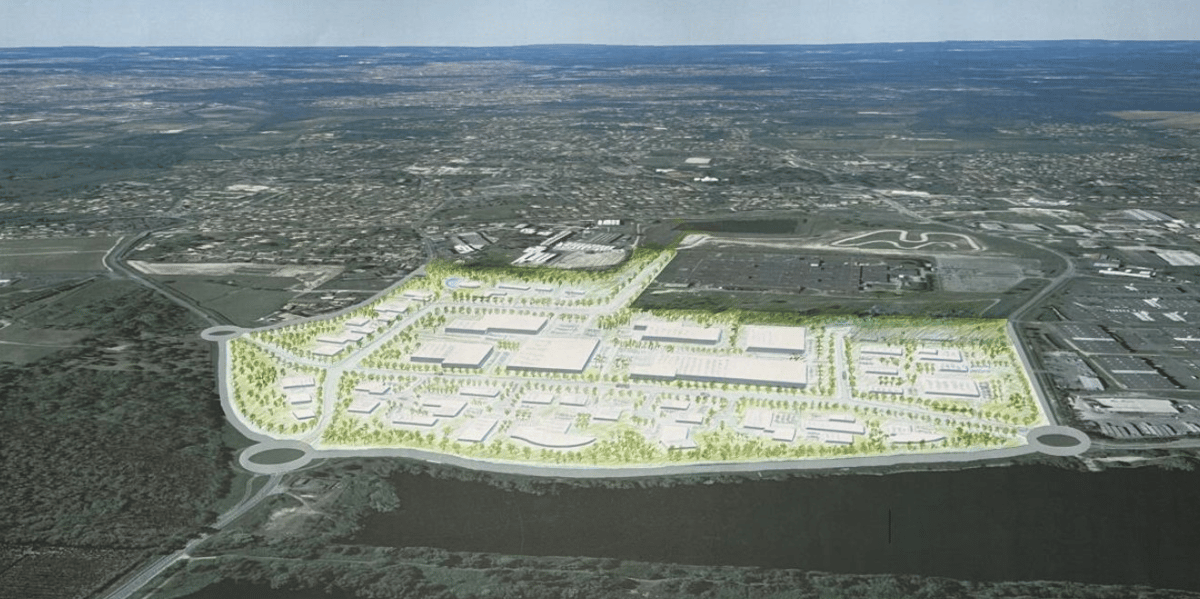 L'esquisse architecturale des 50 hectares libérés par Ford Aquitaine Industries, à Blanquefort, réalisée par Michel Pétuaud-Létang pour le compte de l'aménageur Axtom.