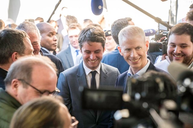 Le Premier ministre Gabriel Attal et Franck Riester à Coulommiers le 23 mars dernier.