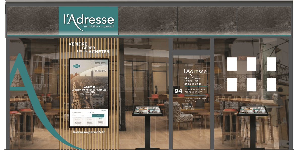 La nouvelle façade des agences du réseau L'Adresse qui sera déployée à partir du 15 septembre.
