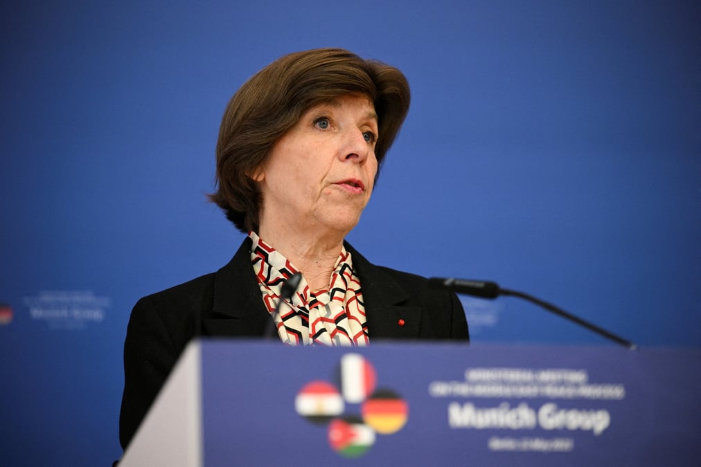 La ministre francaise des affaires etrangeres catherine colonna lors d'une conference de presse a berlin