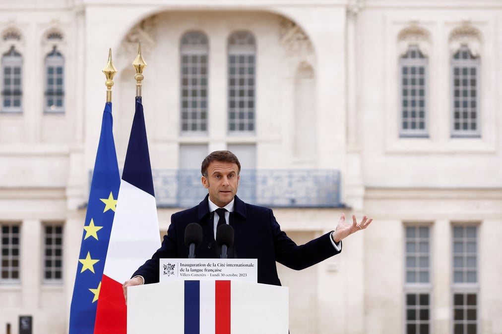 Le president emmanuel macron lors de l'inauguration de la cite internationale de la langue francaise