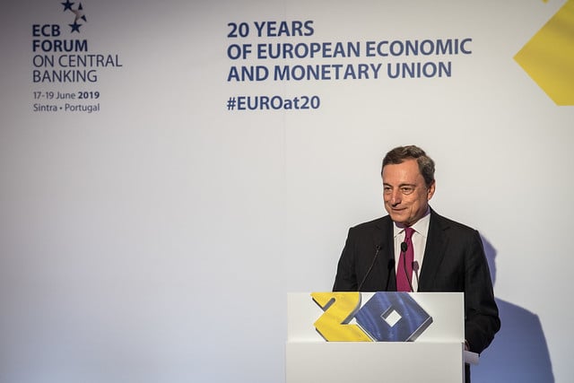 Mario Draghi, au Forum des banques centrales à Sintra, au Portugal, mardi 18 juin 2019.