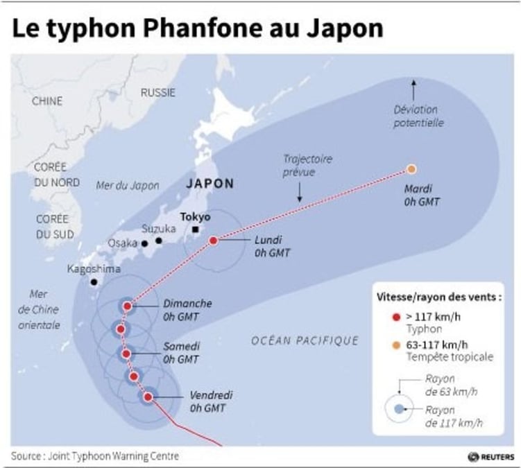 Le typhon Phanfone attendu lundi à Tokyo