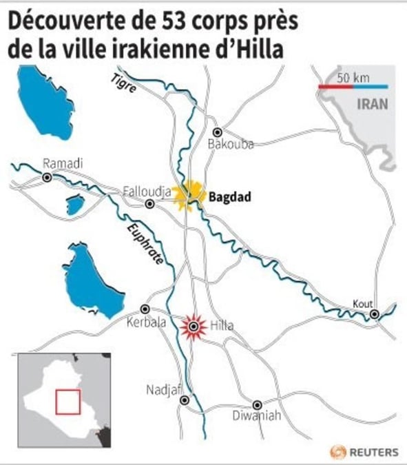 Découverte de 53 corps, mains liées, au sud de Bagdad