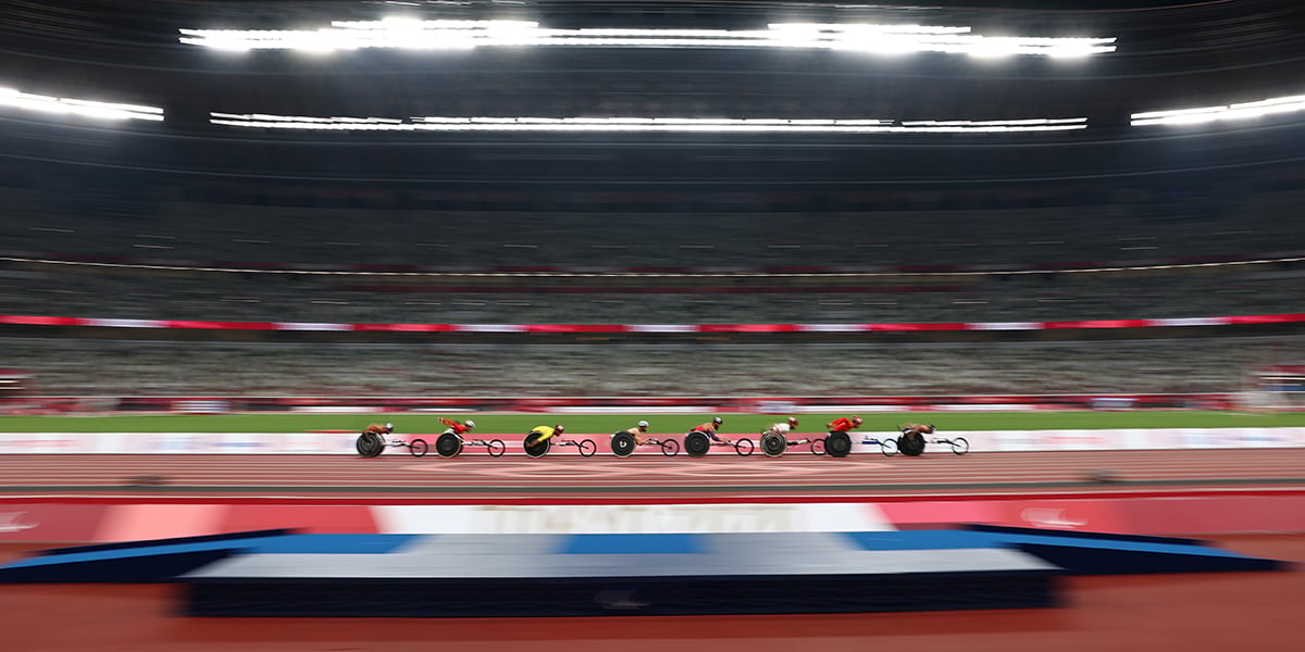 Un 5 000 mètres masculin lors des épreuves de para athlétisme à Tokyo en 2021.