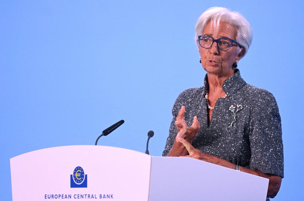 Christine lagarde, presidente de la bce, s'adresse aux journalistes a l'issue de la reunion de politique monetaire du conseil des gouverneurs, a francfort