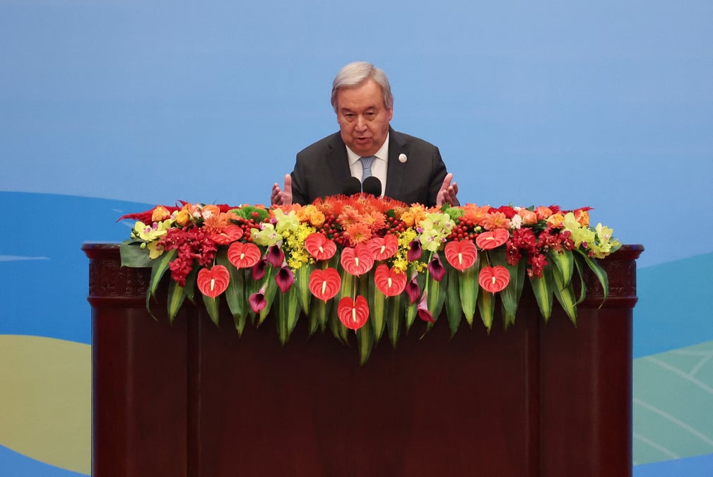 Le secretaire general des nations unies, antonio guterres a pekin, en chine