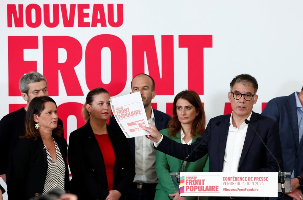 Des representants du "nouveau front populaire" lors d'une conference de presse