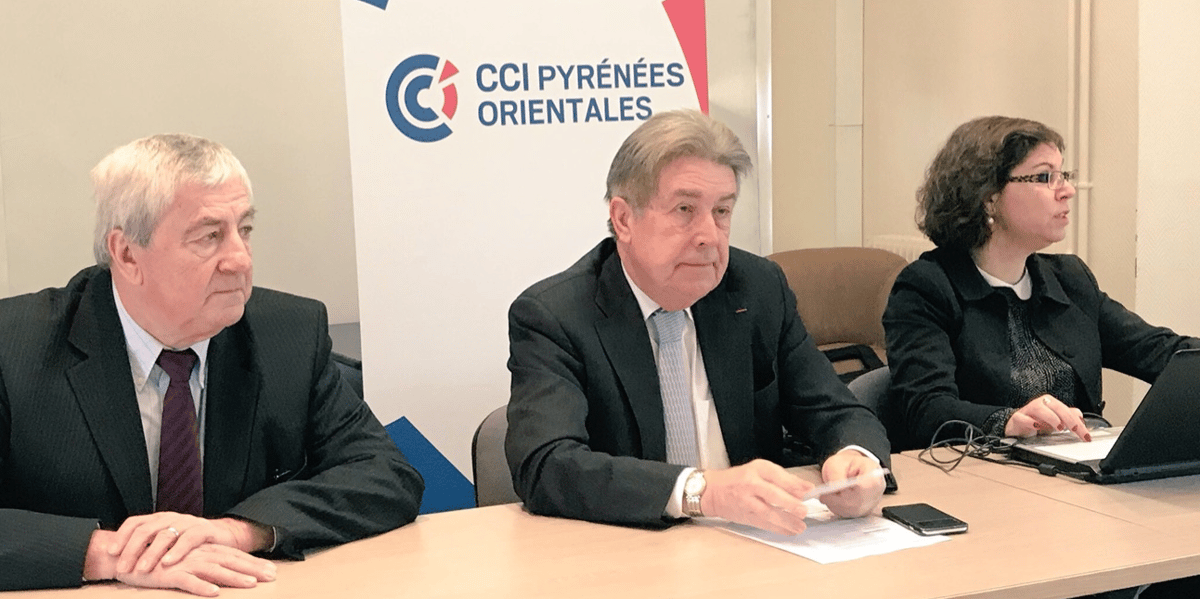 R. Ferré (2eme vice-président CCI 66), B. Fourcade (président) et F. Durand (responsable études et territoire).