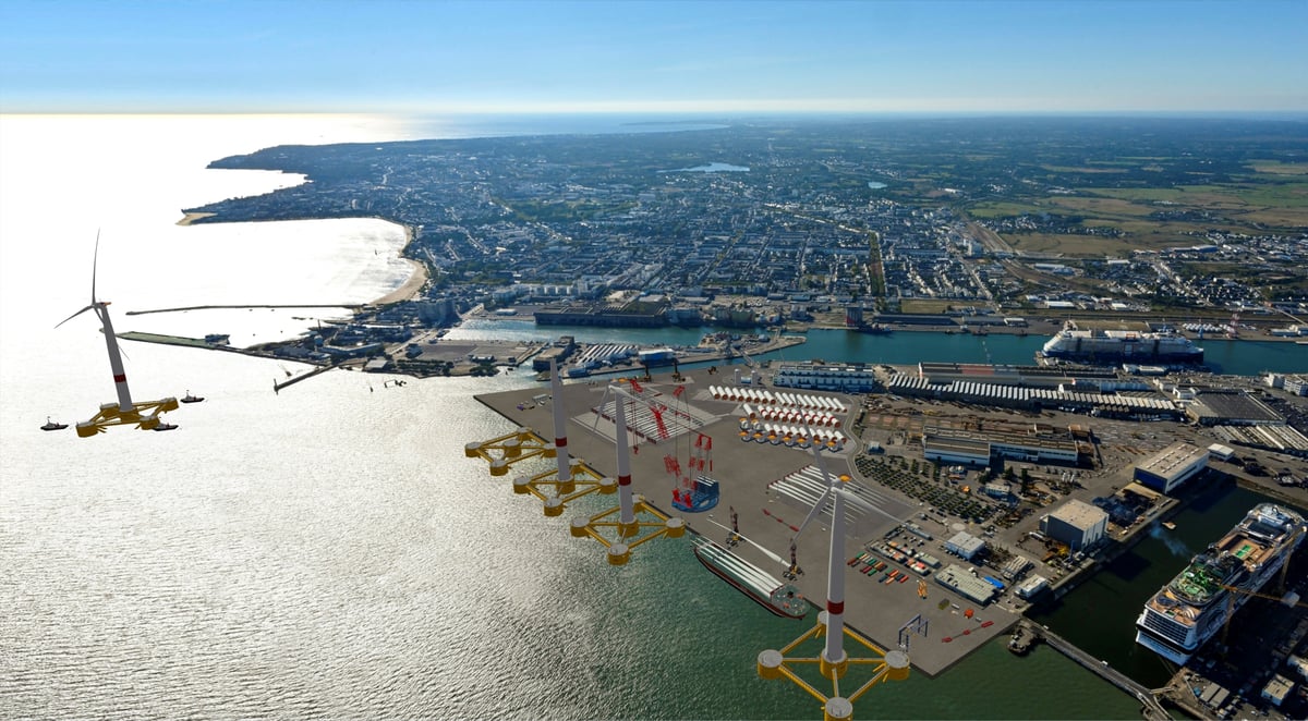 Projet Eole - Vue d'artiste d'une projection du Port de Saint-Nazaire - Eolien Flottant