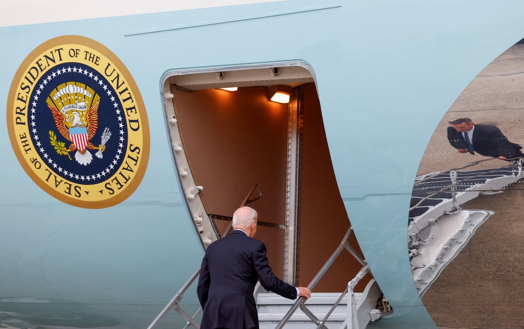 Le president americain joe biden monte a bord d'air force one dans le maryland, aux etats-unis
