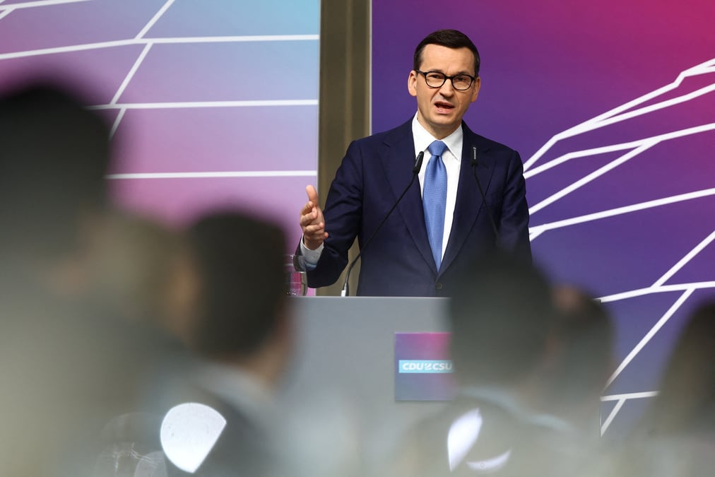 Le premier ministre polonais mateusz morawiecki lors un discours a berlin