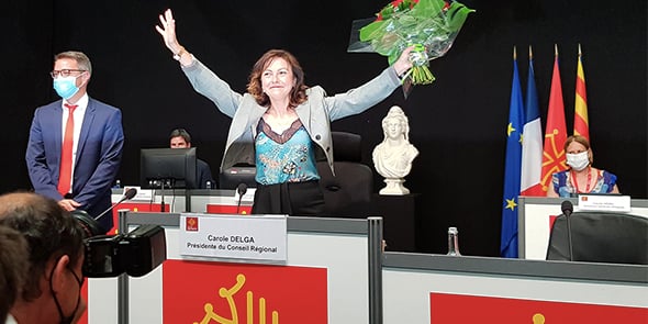 La socialiste Carole Delga réélue présidente lors de l'assemblée plénière du Conseil régional d'Occitanie le 2 juillet 2021