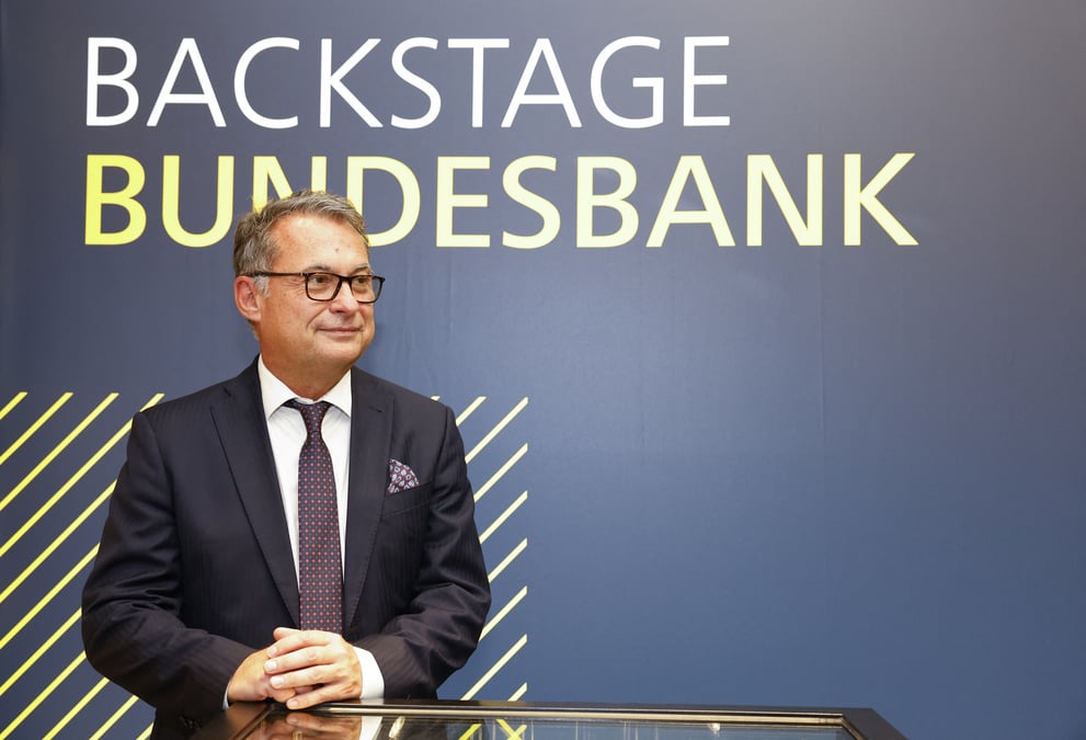Joachim nagel, membre de la bce, lors d'une visite de presse au siege de la bundesbank a francfort