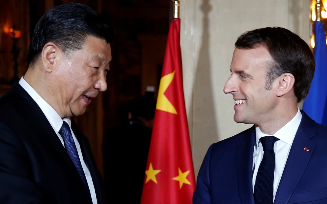 Emmanuel macron et xi jinping a la villa kerylos, a beaulieu-sur-mer (alpes-maritimes)