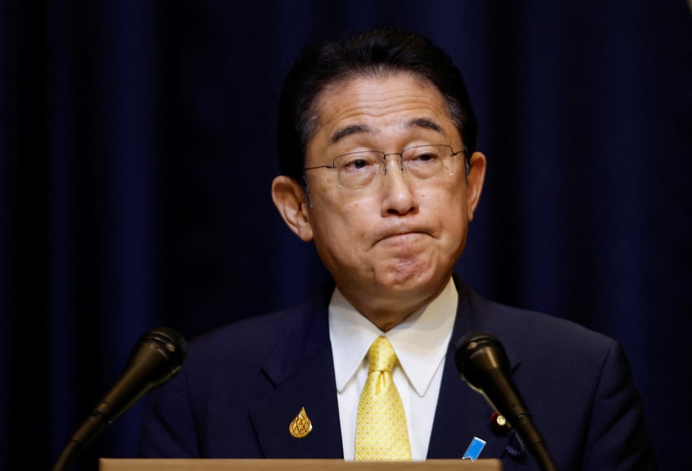 Le premier ministre japonais fumio kishida lors d'une conference de presse