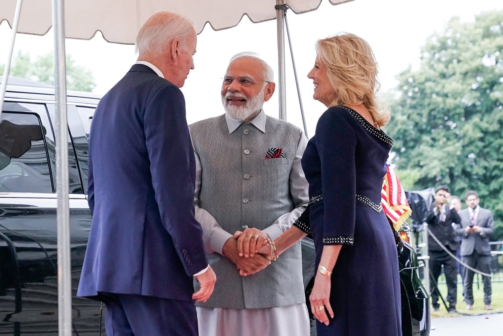 Joe biden et jill biden accueillent le premier ministre indien narendra modi a la maison blanche