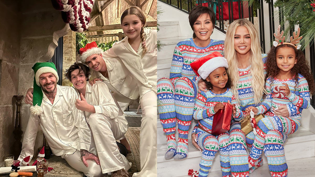 David Beckham et ses enfants / Kris Jenner et Khloé Kardashian entourée de Dream et True.