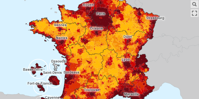 Immobilier : capture d'écran de la carte des loyers éditée par le ministère de la transition écologique